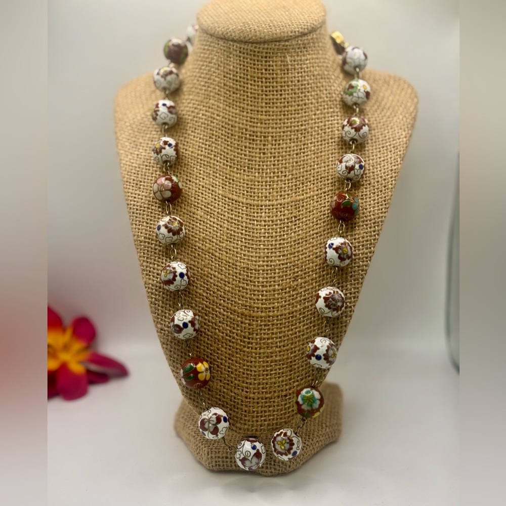 Vintage Cloisonné Bead Chain Necklace - Picture 3 of 9
